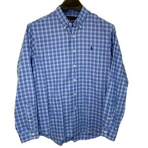 Ralph Lauren men’s Size‎ XL blue & black & white plaid cotton long sleeve shirt.